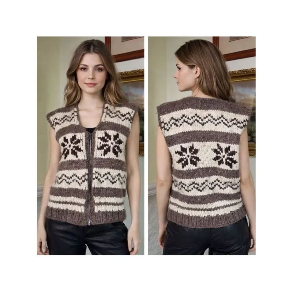 Authentic 100% Wool Cowichan Sweater Zippered Vest